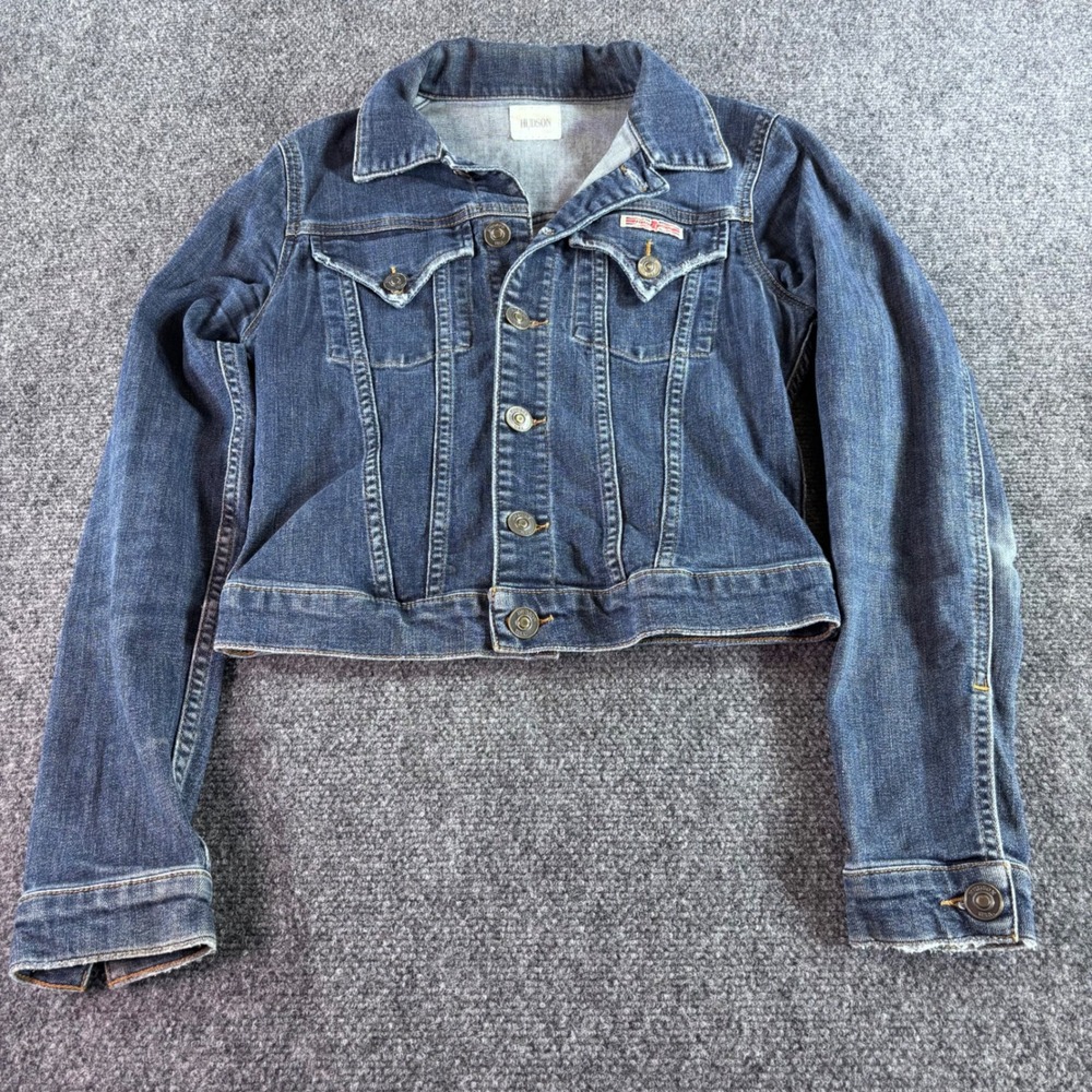 Hudson Denim Jacket Womens XS Blue Cropped Stretch Button Front Jean Jacket